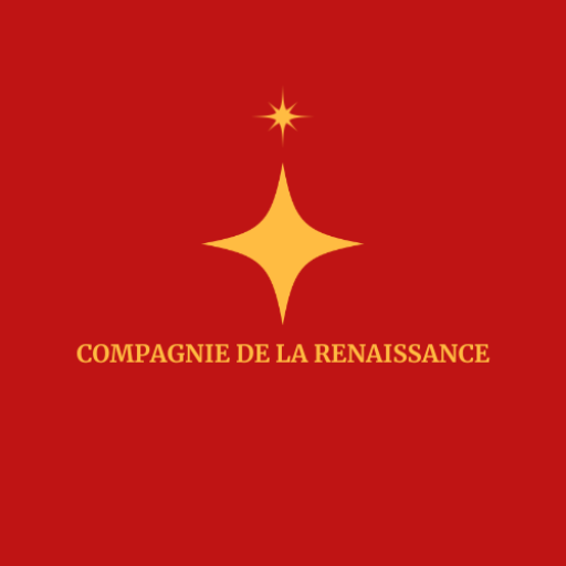 Logo de la compagnie : titre et symbole de rideaux rouges avec une étoile au-dessus, dorée.